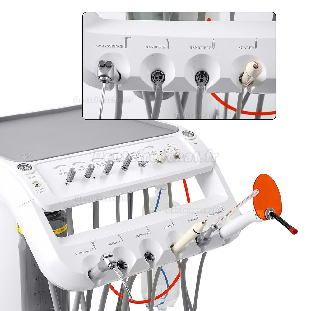 Unit&eacute; mobile (cart) dentiste avec lampe dentaire, compresseur d'air, d&eacute;tartreur et lampe &agrave; polym&eacute;riser